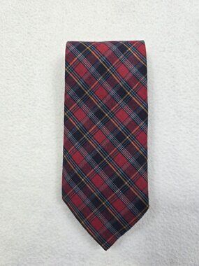Vintage 90s American Eagle Outfitters Red Navy Plaid Tie 100% Cotton Made In USA